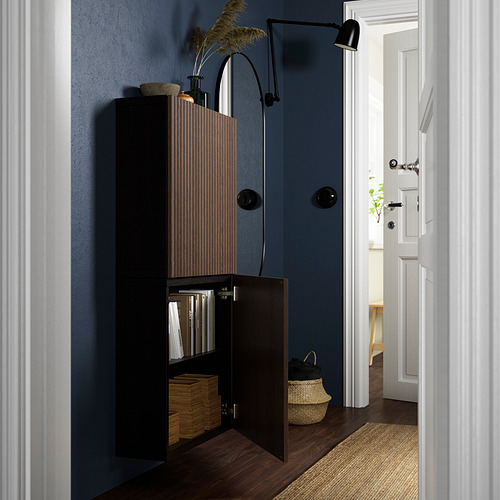 BESTÅ - wall cabinet with 2 doors, black-brown Björköviken/brown stained oak veneer | IKEA Taiwan Online - PE824073_S4