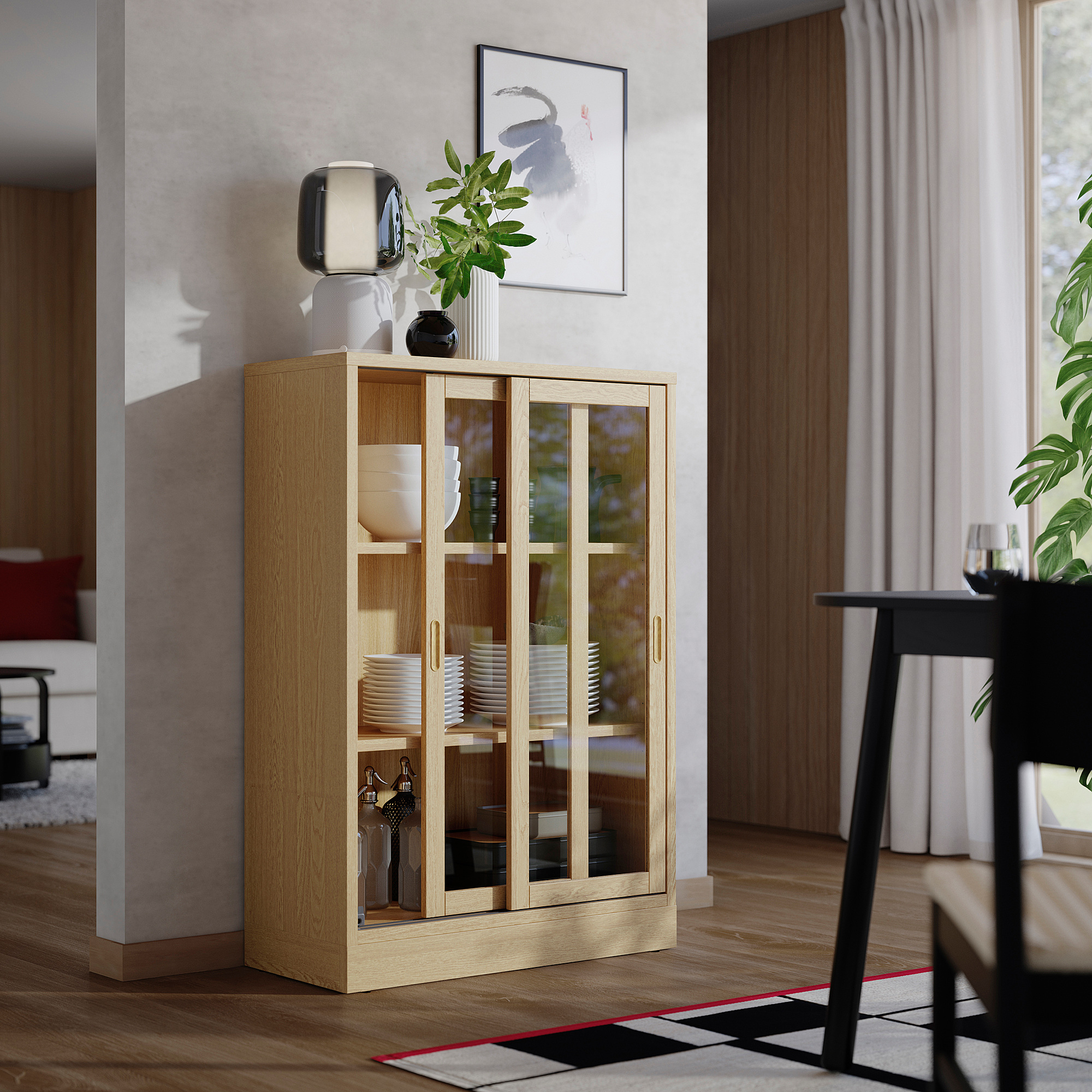 TONSTAD cabinet with sliding glass doors
