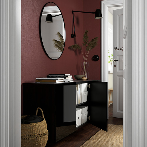 BESTÅ - wall-mounted cabinet combination, black-brown/Selsviken high-gloss/black | IKEA Taiwan Online - PE824190_S4