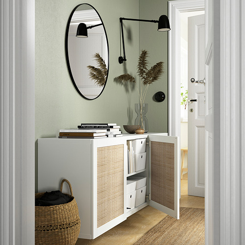 BESTÅ - wall-mounted cabinet combination, white Studsviken/white woven poplar | IKEA Taiwan Online - PE824168_S4