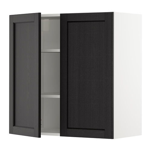 METOD - wall cabinet with shelves/2 doors, white/Lerhyttan black stained | IKEA Taiwan Online - PE679021_S4