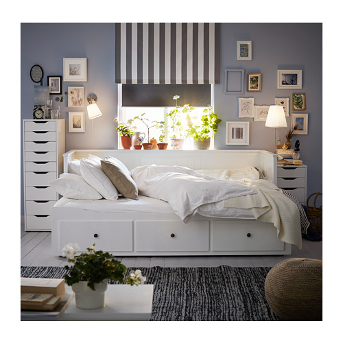 HEMNES 坐臥兩用床/3床底收納盒/2床墊