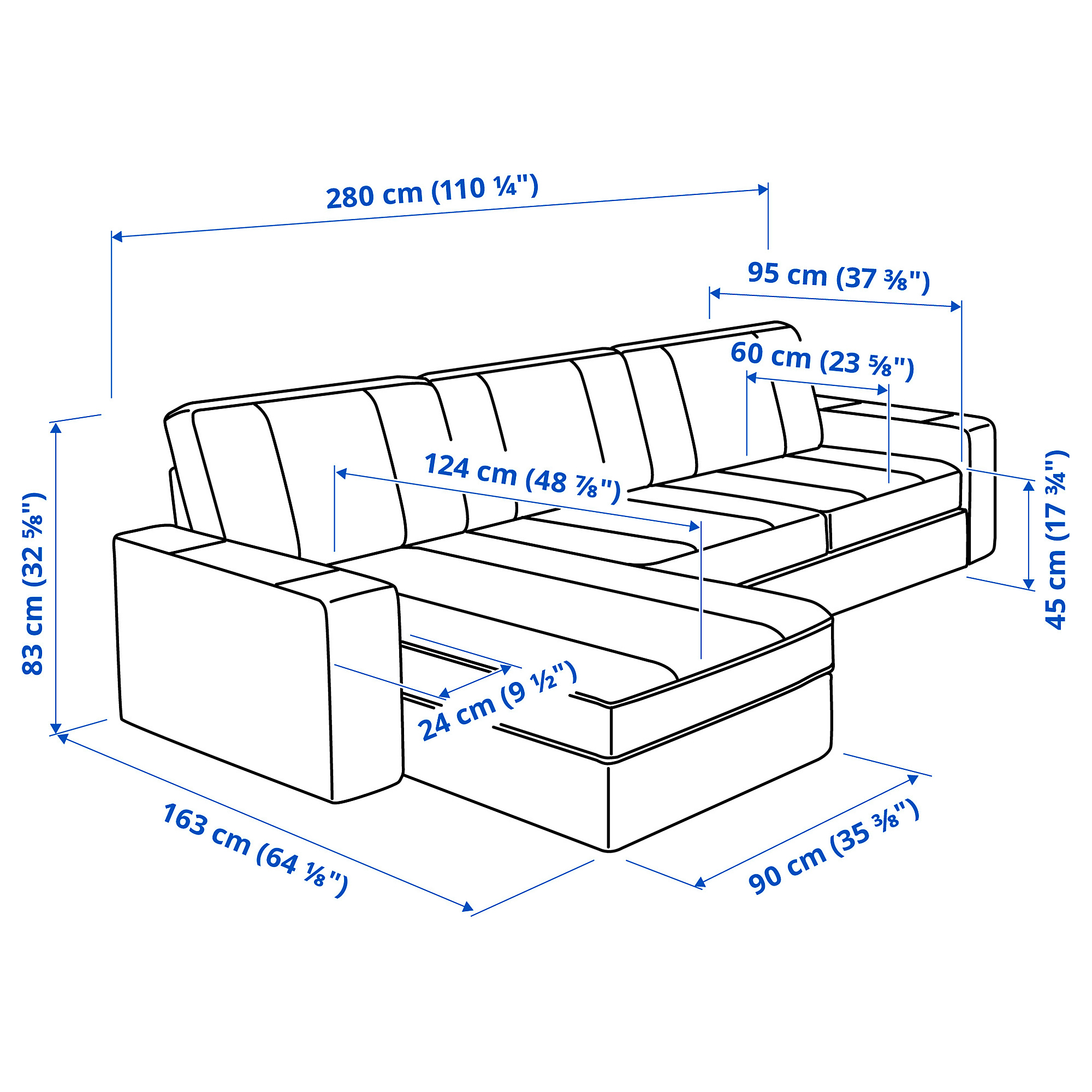 KIVIK 3-seat sofa with chaise longue