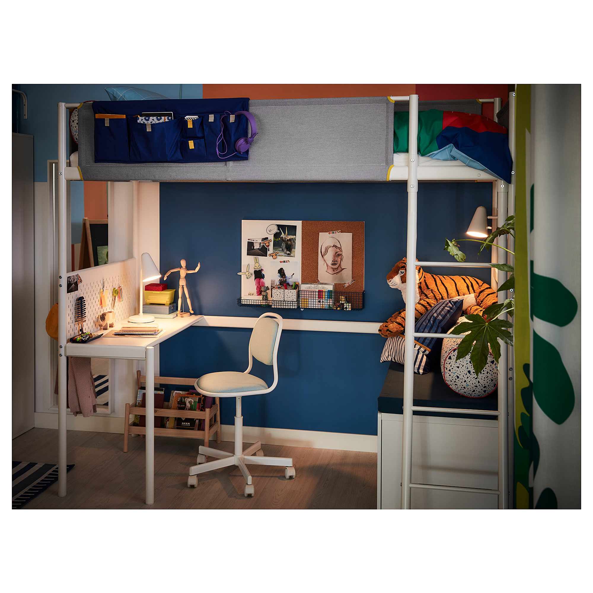 VITVAL loft bed frame with desk top