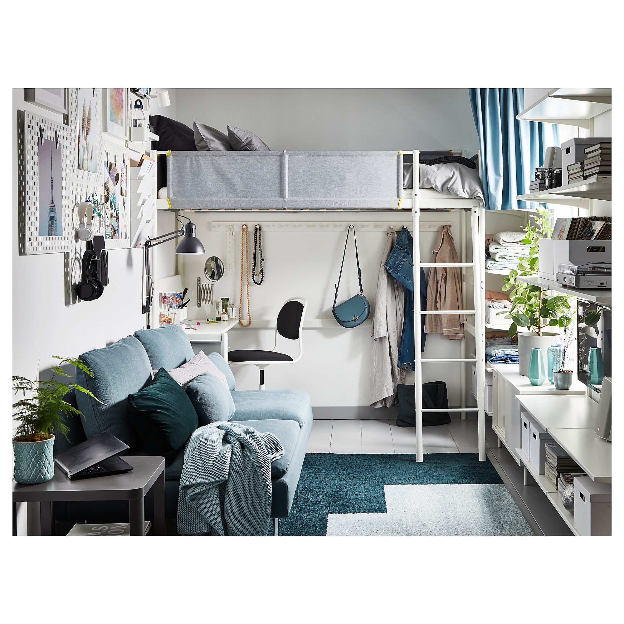 VITVAL loft bed frame with desk top