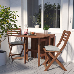 ÄPPLARÖ - table+2 folding chairs, outdoor, brown stained/Kuddarna beige | IKEA Taiwan Online - PE768162_S3