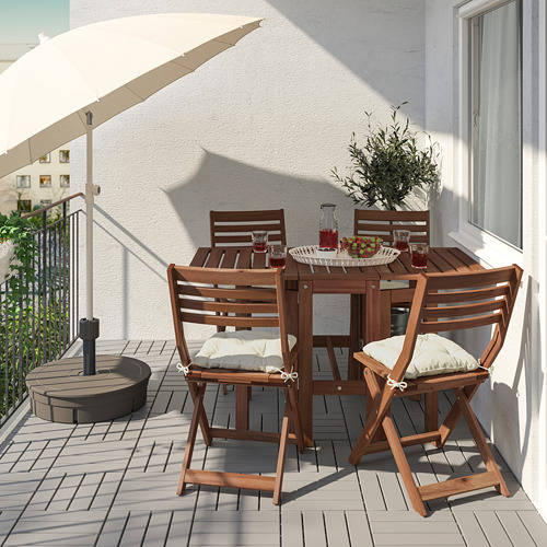 ÄPPLARÖ - table+4 folding chairs, outdoor, brown stained/Kuddarna beige | IKEA Taiwan Online - PE768164_S4