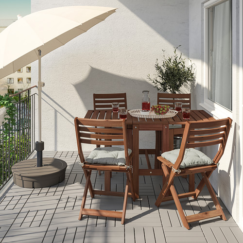 ÄPPLARÖ - table+4 folding chairs, outdoor, brown stained/Kuddarna grey | IKEA Taiwan Online - PE768171_S4