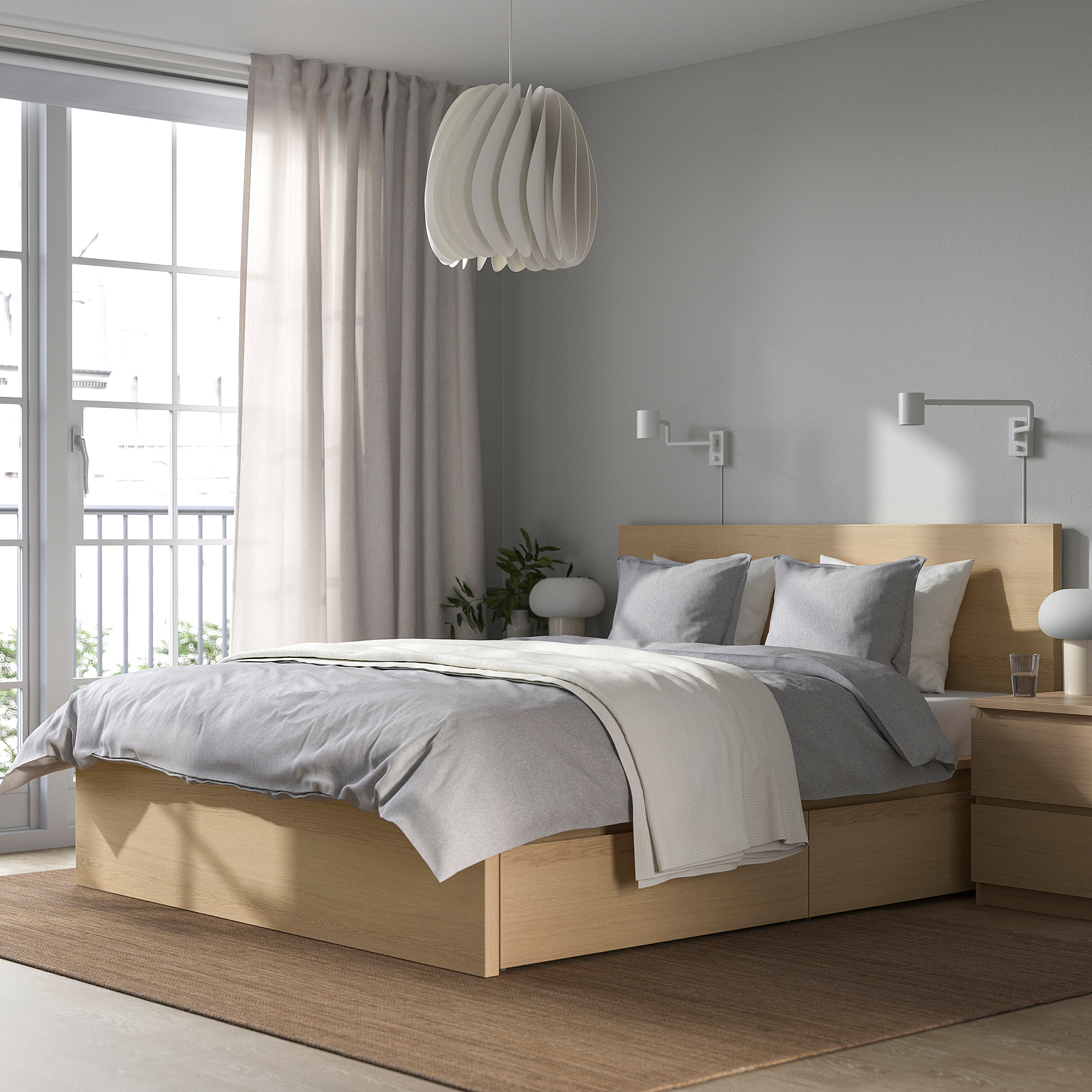 White stained oak bed cheap frame
