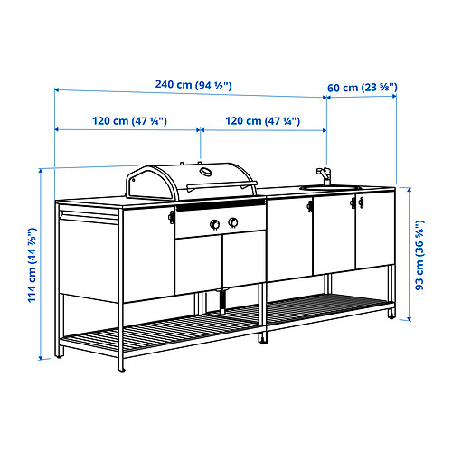 BÅTSKÄR outdoor ktchn w chrcl bbq+sink unit