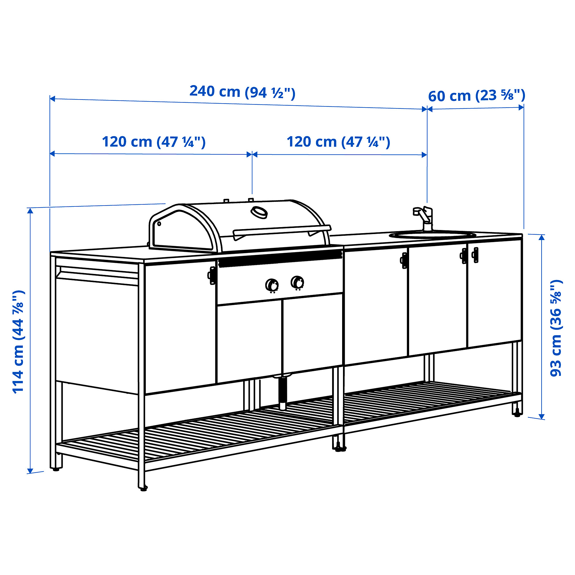 BÅTSKÄR outdoor ktchn w chrcl bbq+sink unit