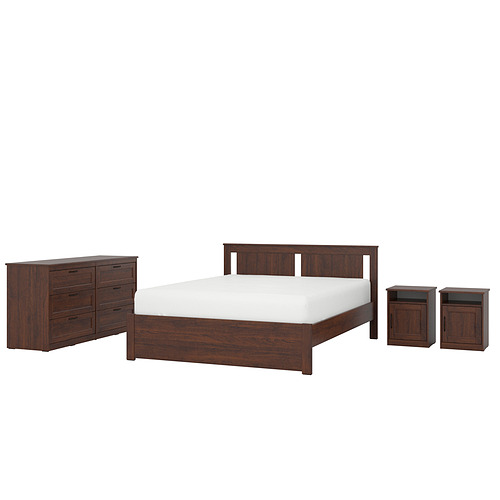 SONGESAND - 臥室家具 4件組, 雙人床框, 棕色 | IKEA 線上購物 - PE866486_S4