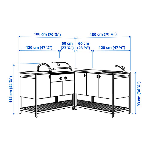 BÅTSKÄR outdoor ktchn w chrcl bbq+sink unit