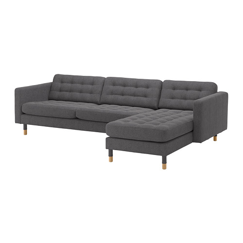 LANDSKRONA - 4-seat sofa, with chaise longue/Gunnared dark grey/wood | IKEA Taiwan Online - PE680341_S4