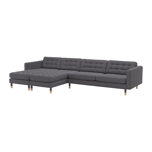 LANDSKRONA - 5-seat sofa, with chaise longues/Gunnared dark grey/wood | IKEA Taiwan Online - PE680404_S4