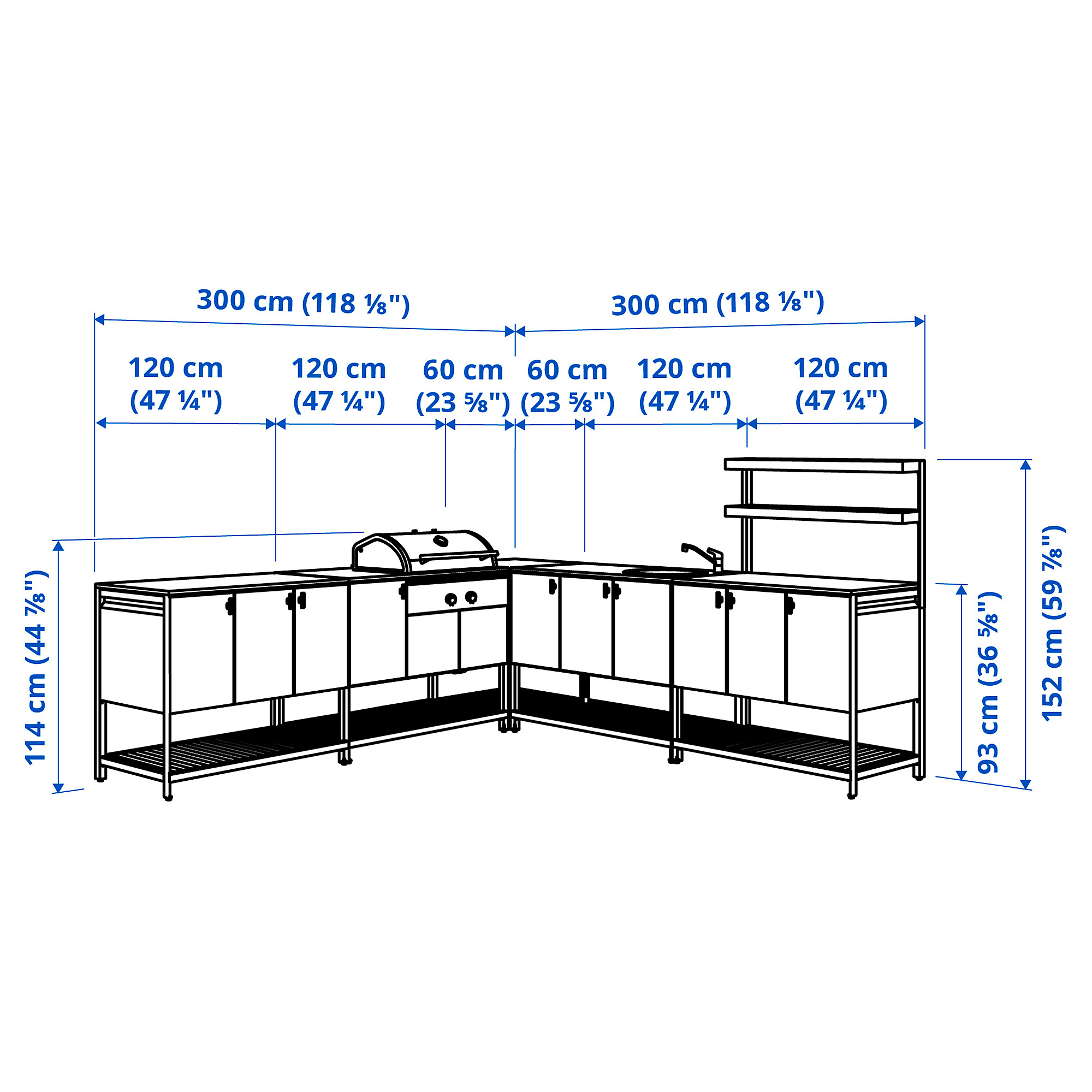 BÅTSKÄR outdoor ktchn w chrcl bbq+sink unit