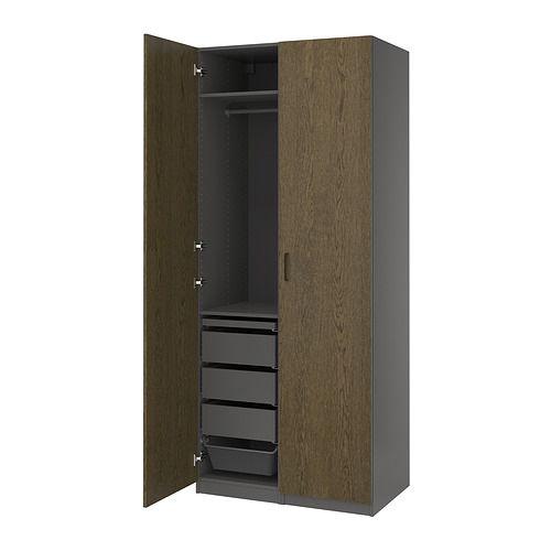 PAX/TONSTAD - 衣櫃/衣櫥組合, 深灰色/棕色 染色橡木貼皮, 100x60x236 公分 | IKEA 線上購物 - PE938527_S4