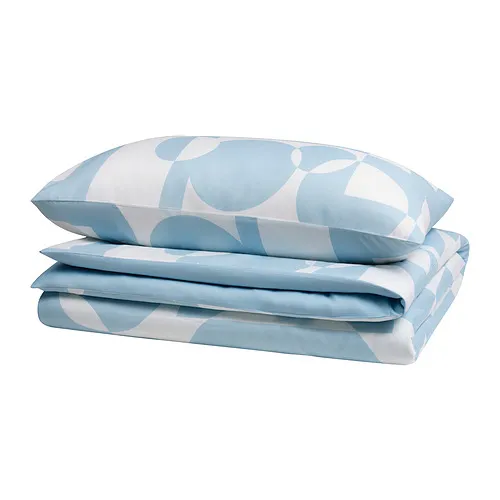 BRUKSVARA - 3-piece bedlinen set, light blue/geometric, 200x200 cm | IKEA Taiwan Online - PE906735_S4