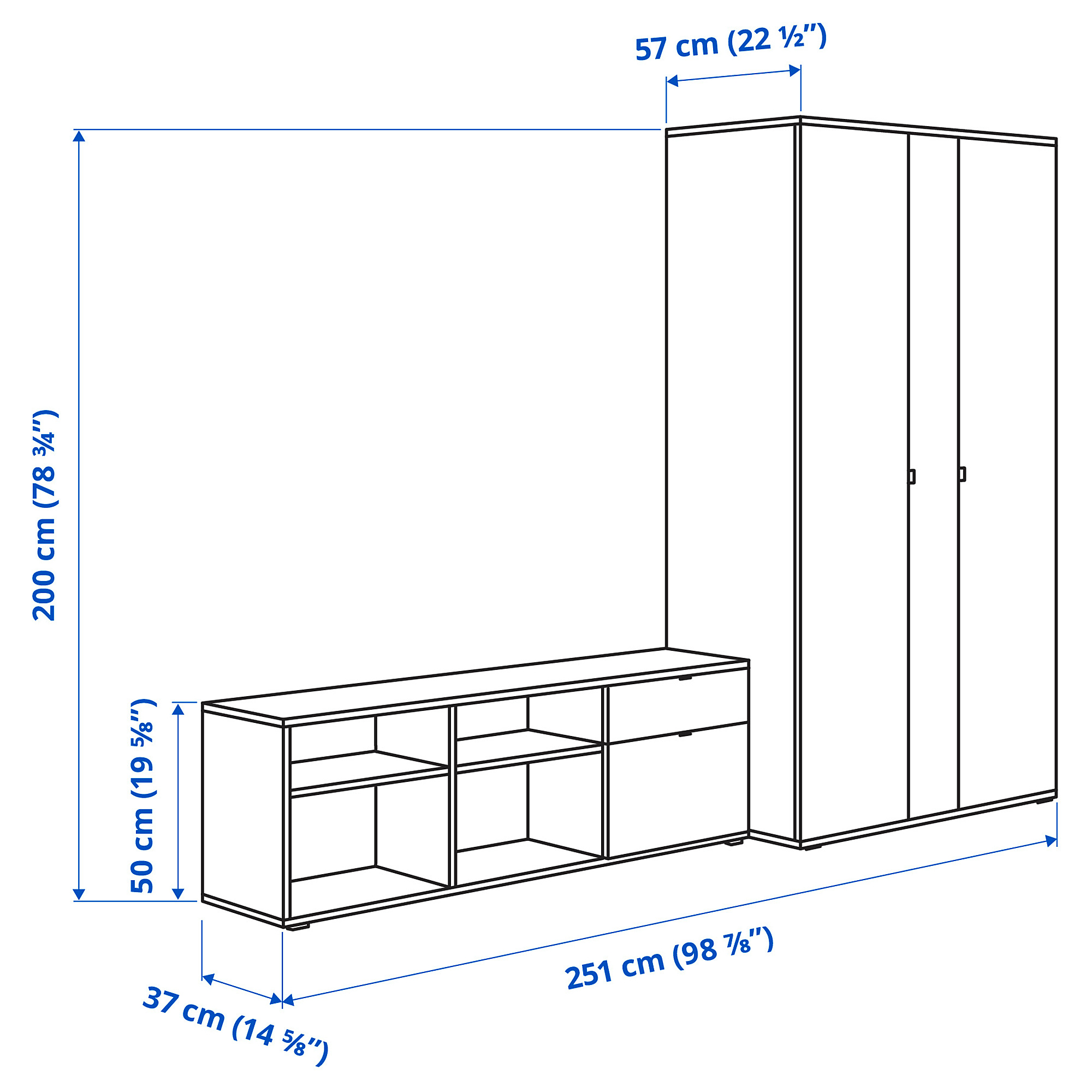 VIHALS wardrobe and bench combination