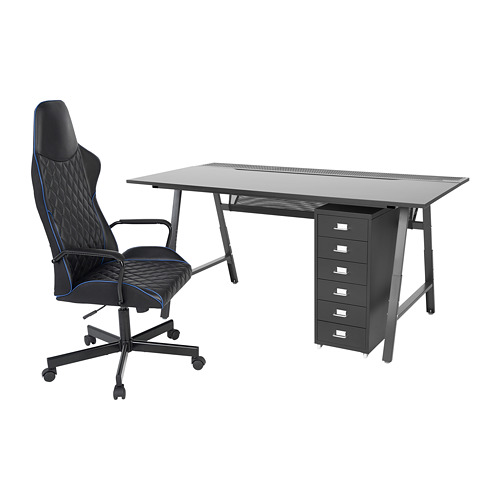UTESPELARE/HELMER 書桌，椅子/抽屜組