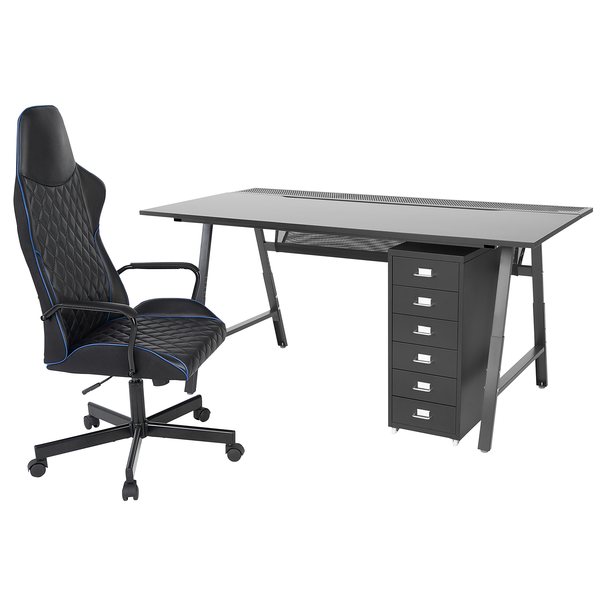 UTESPELARE/HELMER desk, chair and drawer unit