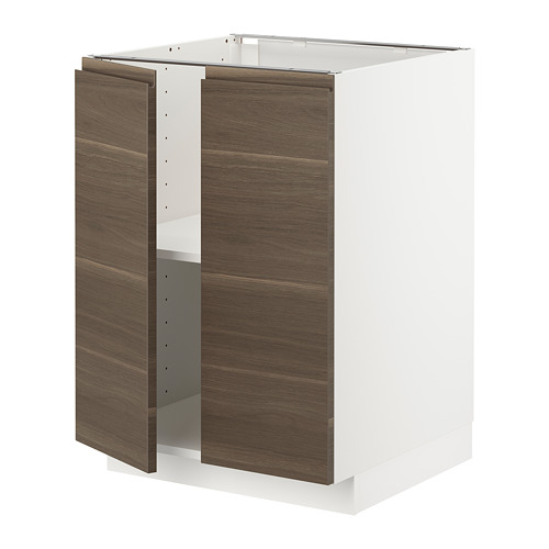 METOD - base cabinet with shelves/2 doors, white/Voxtorp walnut effect | IKEA Taiwan Online - PE725469_S4