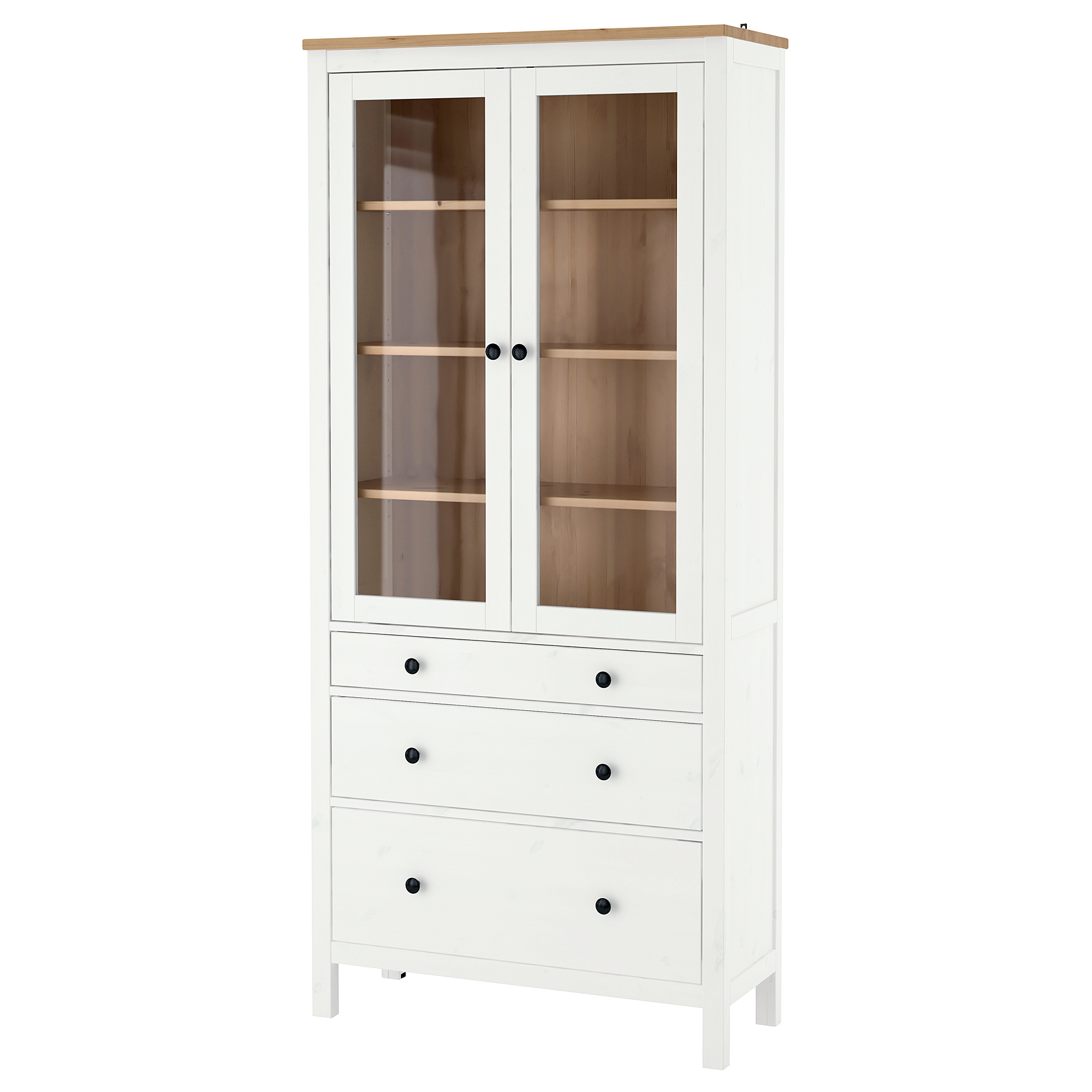 HEMNES glass-door cabinet with 3 drawers