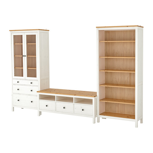 HEMNES - TV storage combination, white stain/light brown clear glass, 326x198 cm | IKEA Taiwan Online - PE769472_S4
