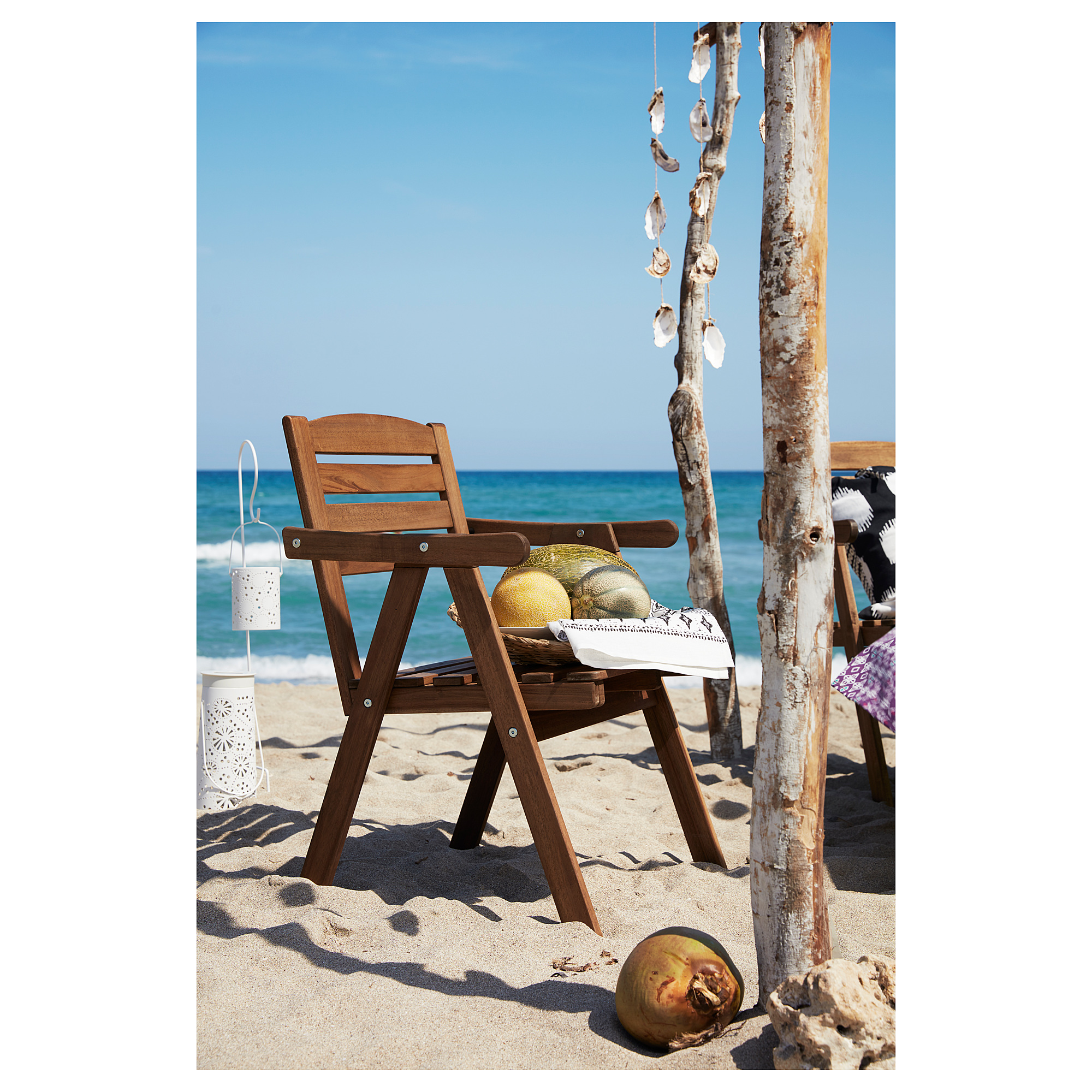 FALHOLMEN chair with armrests, outdoor, light brown stained IKEA
