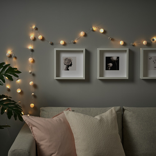 AKTERPORT - LED lighting chain with 40 lights, battery-operated mini/pompon white/grey | IKEA Taiwan Online - PE825640_S4