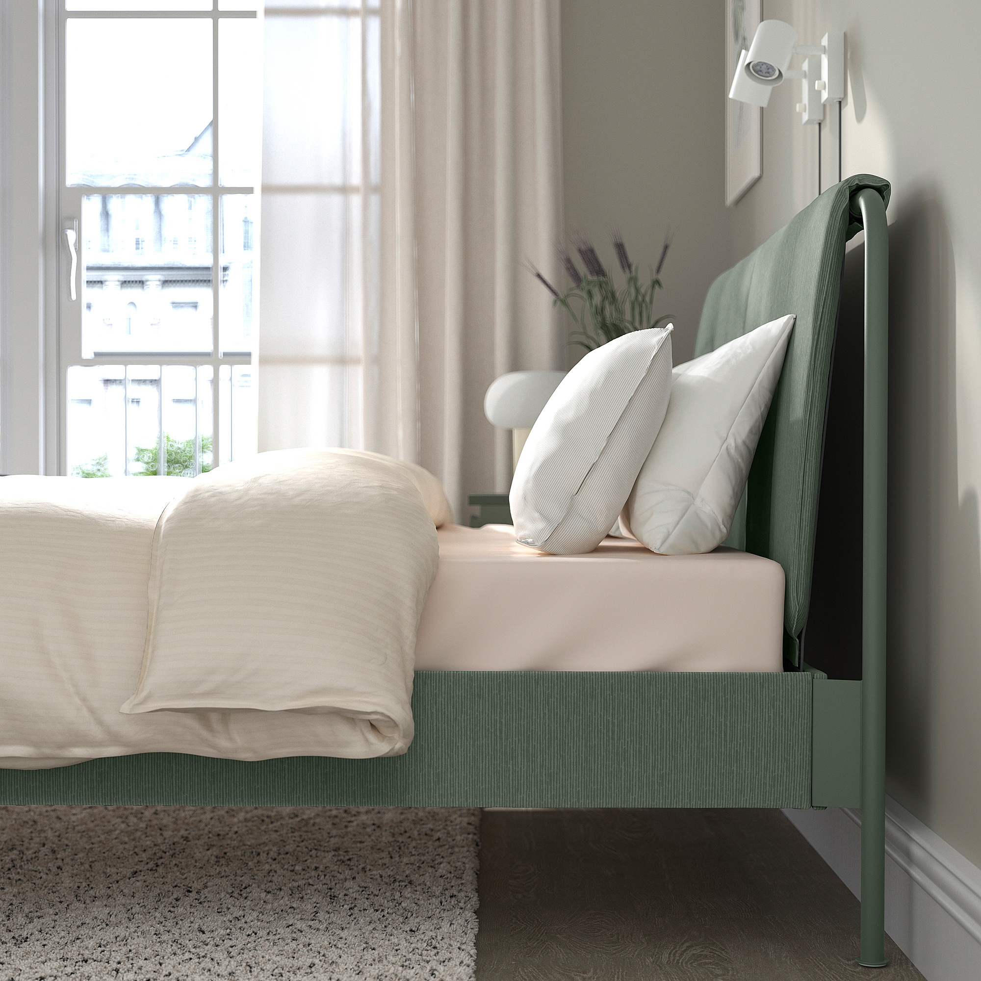 TÄLLÅSEN upholstered bed frame with mattress