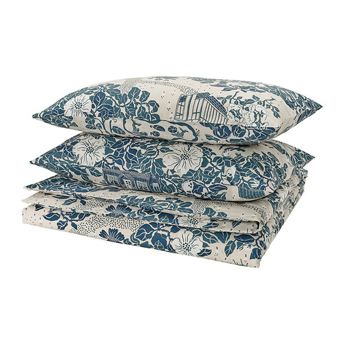 PJÄXE - 被套附2個枕頭套，淺米色/花朵圖形，200x200/50x80 公分 | IKEA 線上購物 - E1008961_S4
