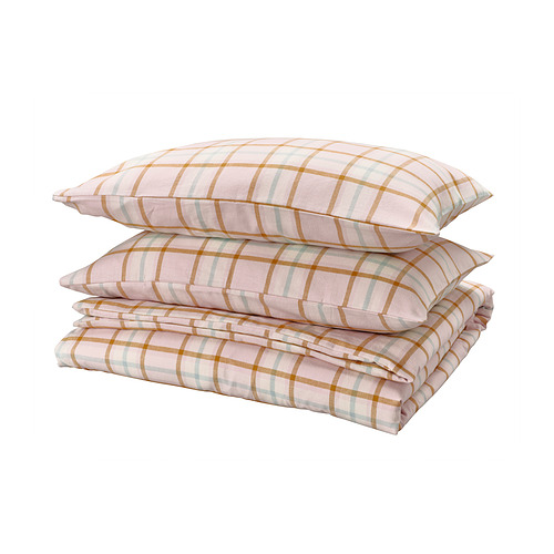 PEROVSKIA - duvet cover and 2 pillowcases, pale pink/check, 200x200/50x80 cm | IKEA Taiwan Online - E1008979_S4