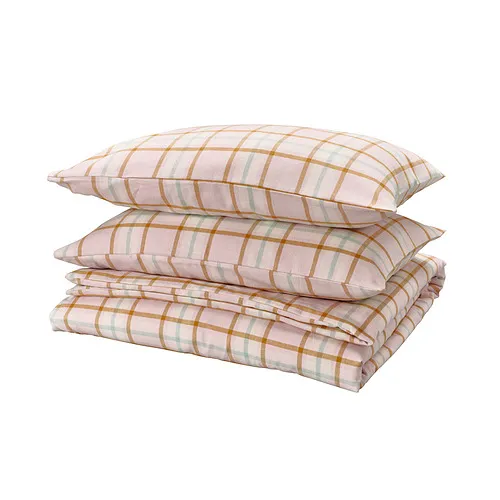 PEROVSKIA - duvet cover and 2 pillowcases, pale pink/check, 200x200/50x80 cm | IKEA Taiwan Online - E1008979_S4
