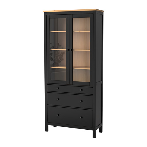 HEMNES glass-door cabinet with 3 drawers