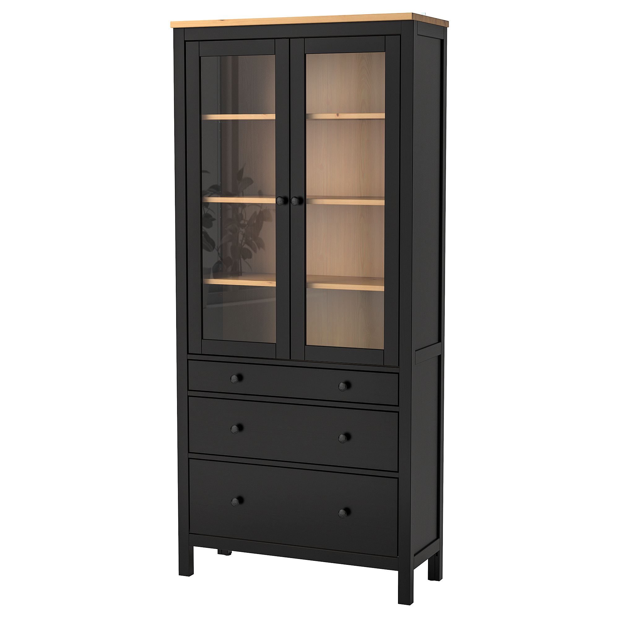 HEMNES glass-door cabinet with 3 drawers