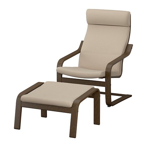 POÄNG - armchair and footstool, walnut effect/Kelinge beige | IKEA Taiwan Online - E1009294_S4