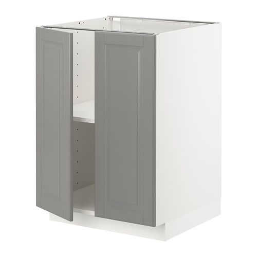 METOD - base cabinet with shelves/2 doors, white/Bodbyn grey | IKEA Taiwan Online - PE726249_S4