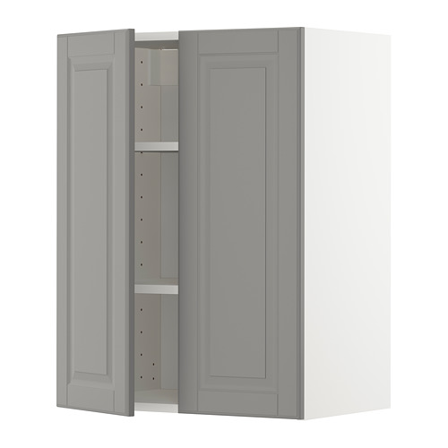 METOD - wall cabinet with shelves/2 doors, white/Bodbyn grey | IKEA Taiwan Online - PE726255_S4