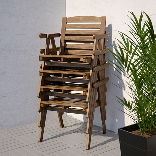 FALHOLMEN - table+4 chairs w armrests, outdoor, light brown stained/Frösön/Duvholmen beige | IKEA Taiwan Online - PE659091_S4