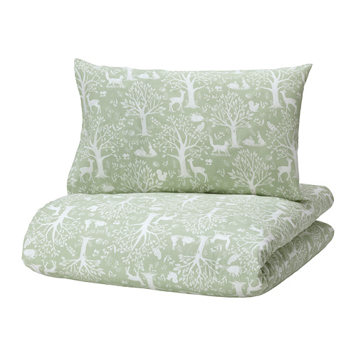TROLLDOM - 嬰兒被套附1個枕頭套, 森林動物/綠色 | IKEA 線上購物 - PE826591_S4