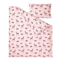 TROLLDOM - duvet cover 1 pillowcase for cot, forest animal pattern/green | IKEA Taiwan Online - PE826591_S3