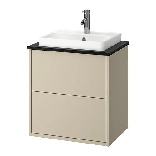 HAVBÄCK/ORRSJÖN - 洗臉盆櫃附抽屜/洗臉盆/水龍頭, 米色/黑色 大理石紋, 62x49x71 公分 | IKEA 線上購物 - PE908308_S4