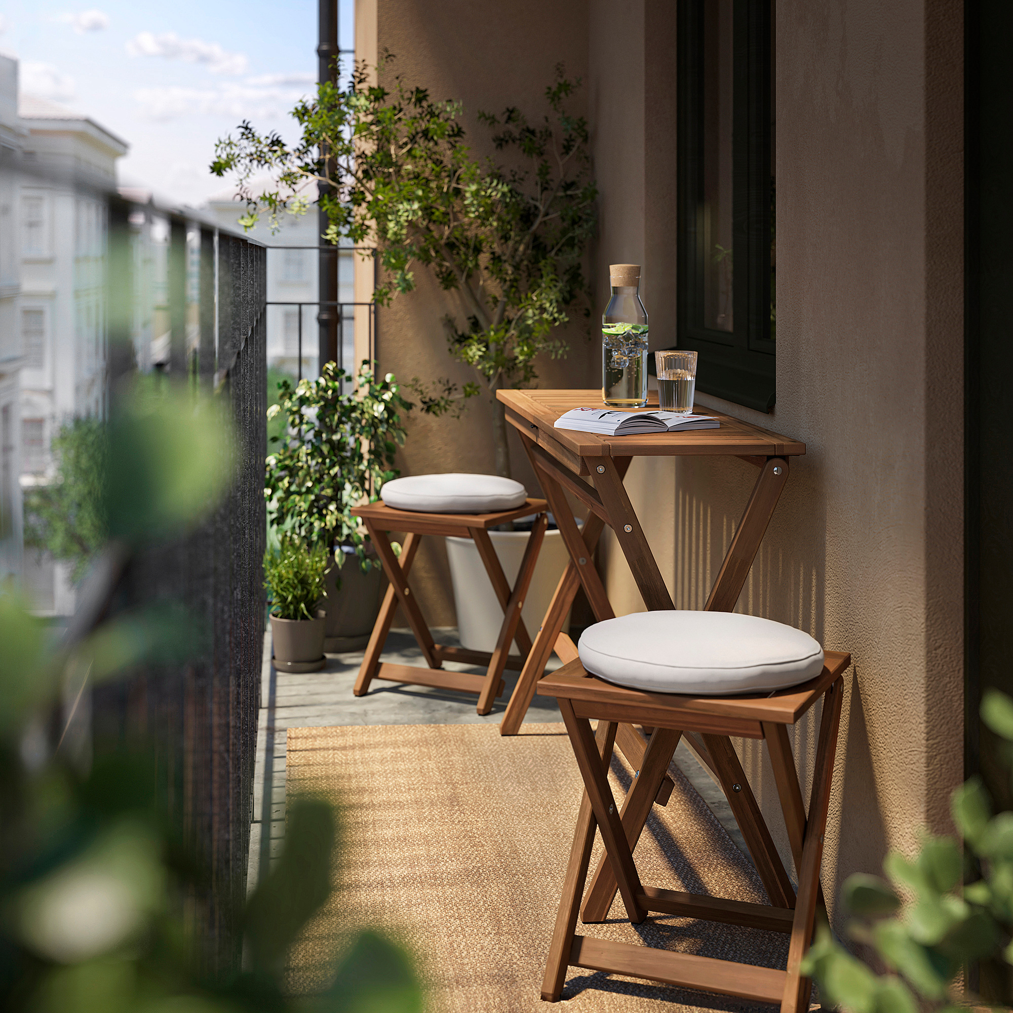 NÄMMARÖ table and 2 stools, outdoor