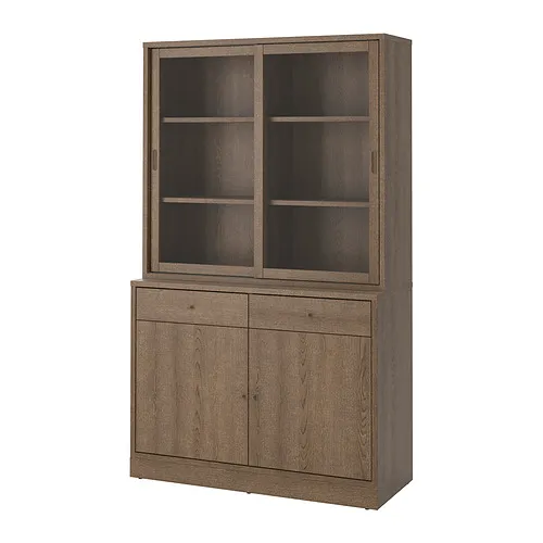 TONSTAD - 玻璃滑門收納組合, 棕色 染色橡木貼皮/透明玻璃, 121x47x201 公分 | IKEA 線上購物 - PE908423_S4