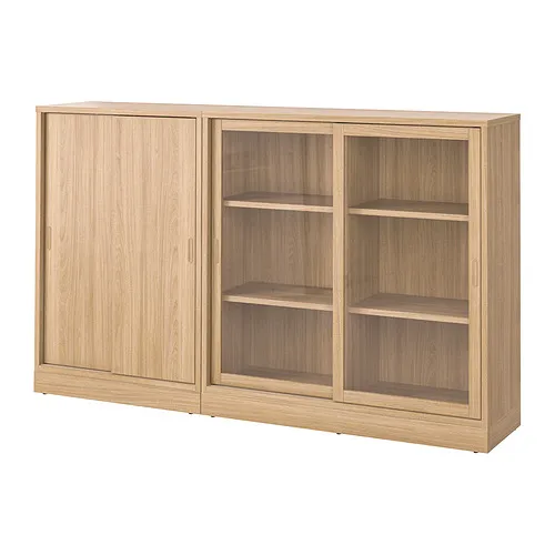 TONSTAD - storage combination w sliding doors, oak veneer/clear glass, 202x37x120 cm | IKEA Taiwan Online - PE908432_S4