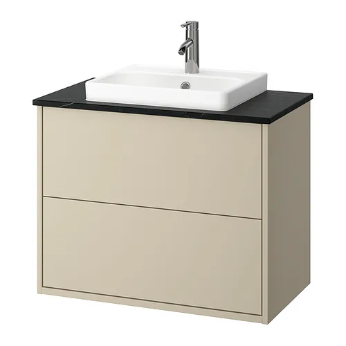 HAVBÄCK/ORRSJÖN - 洗臉盆櫃附抽屜/洗臉盆/水龍頭, 米色/黑色 大理石紋, 82x49x71 公分 | IKEA 線上購物 - PE908490_S4