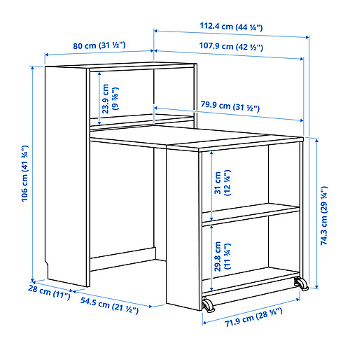 BILLY bookcase with foldable table
