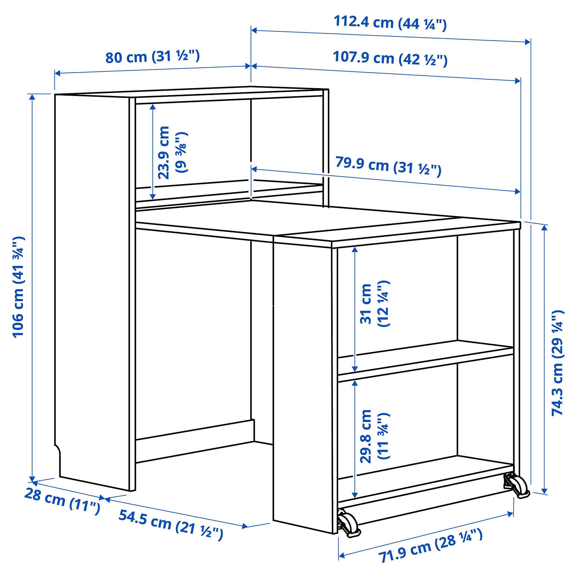 BILLY bookcase with foldable table