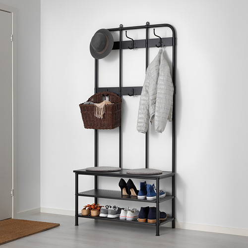 PINNIG coat rack with shoe storage bench